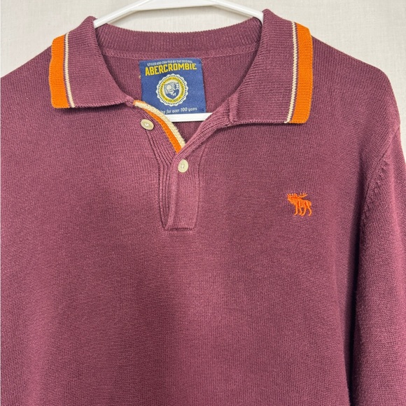 Vintage Y2K Abercrombie & Fitch Burgundy Long Sleeve Polo Shirt L Moose Preppy - Picture 2 of 10